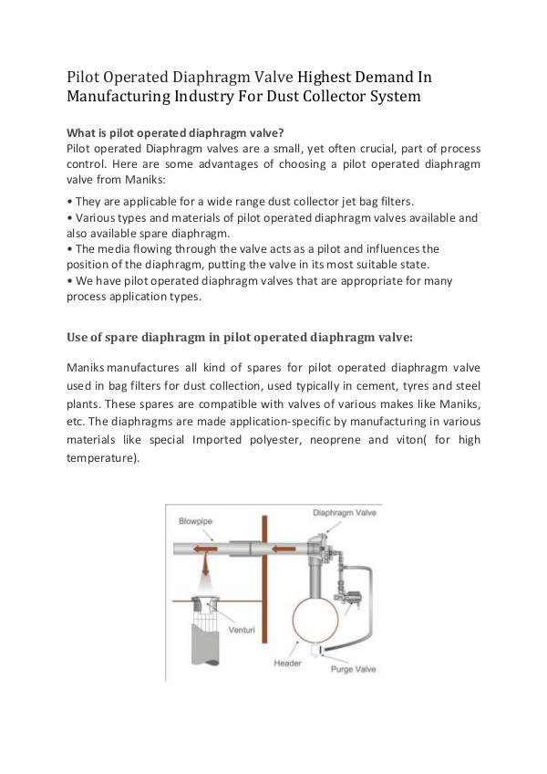 Pilot Operated Diaphragm Valve Highest Demand In process industry Spare-diaphragm