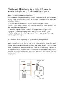 Pilot Operated Diaphragm Valve Highest Demand In process industry