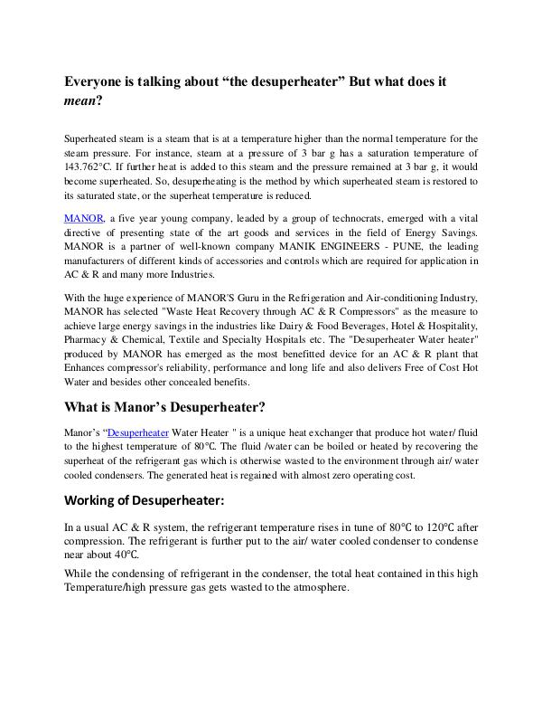 What is Desuperheater water heater? desuperheater