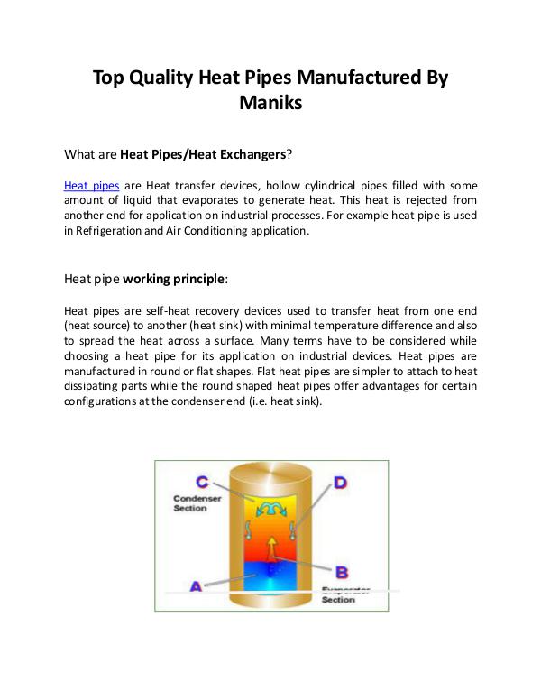 Heat pipe Manufactured by Maniks