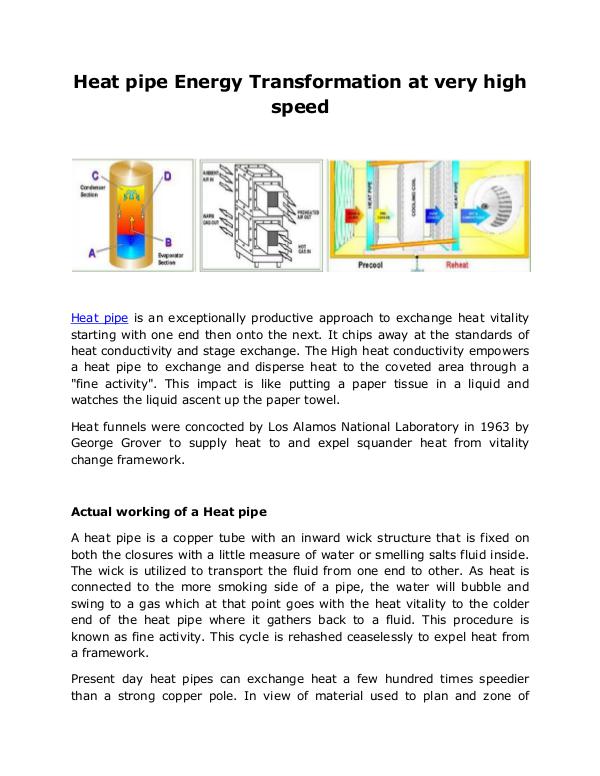 Heat Pipe Energy Transformation at very high speed