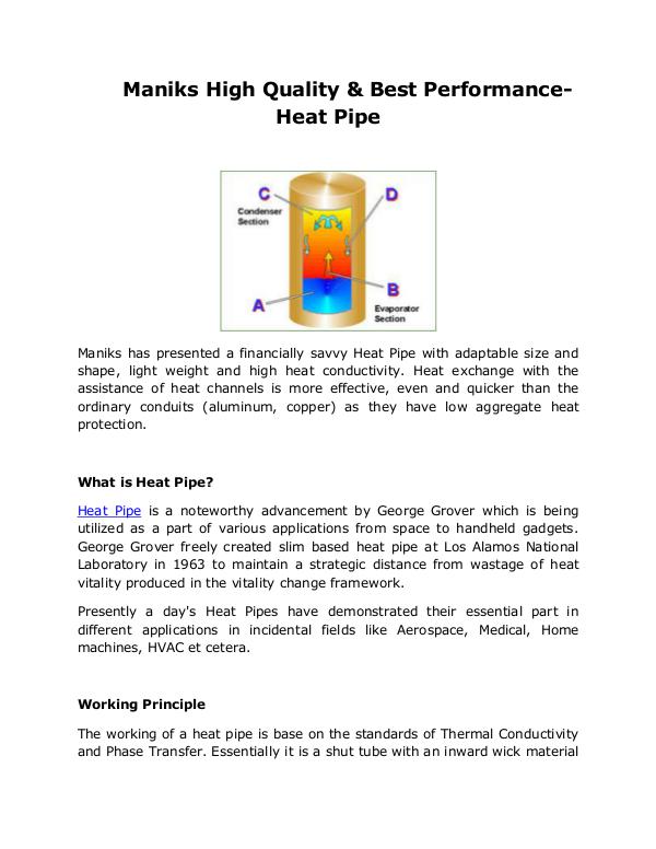 Maniks High Quality & Best Performance Heat Pipe