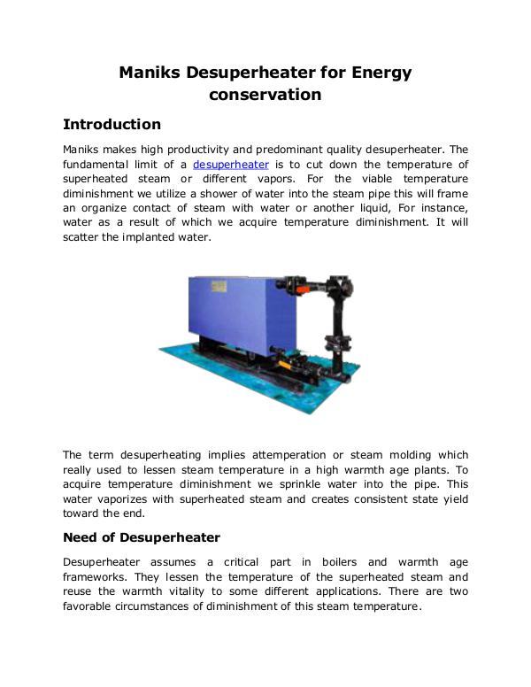 What is a Desuperheater? Maniks Desuperheater for Energy conservation