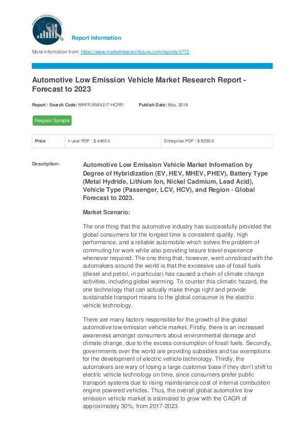 Automotive Low Emission Vehicle Market Research Re