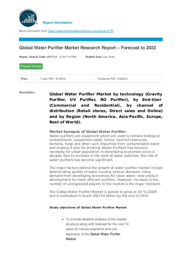 Asia Pacific Blood Glucose Test Strip Packaging Market Research Repor Global Water Purifier Market Research Report – For