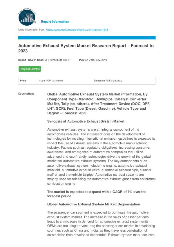 Asia Pacific Blood Glucose Test Strip Packaging Market Research Repor Automotive Exhaust System Market Research Report –