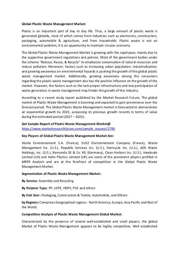 Press Release - Global Plastic Waste Management Ma