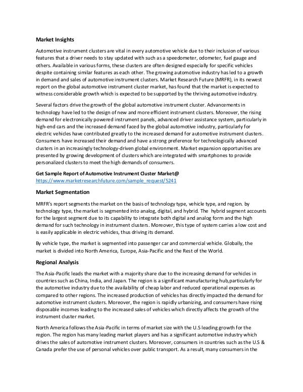 Asia Pacific Blood Glucose Test Strip Packaging Market Research Repor Automotive Instrument Cluster Market