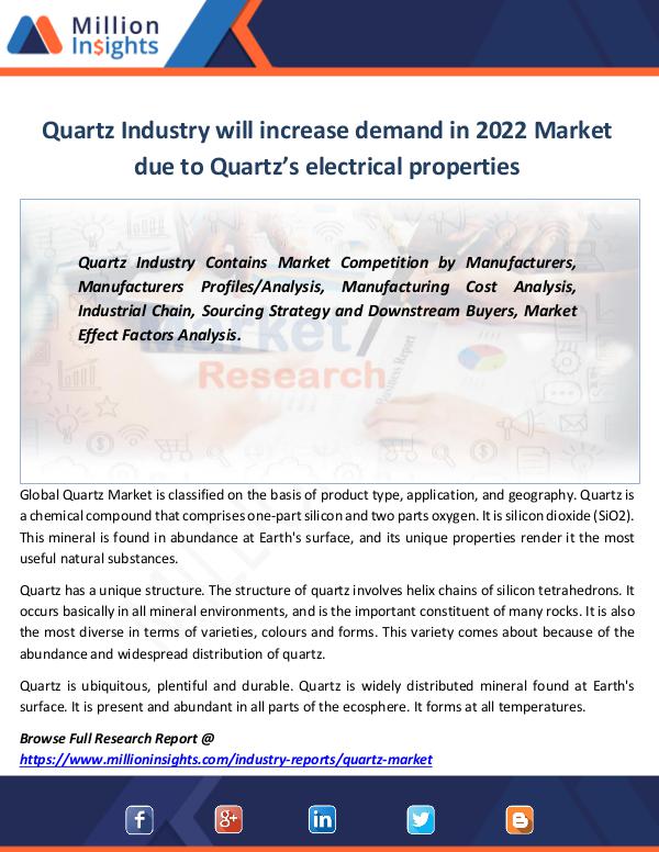 Market Revenue Quartz Industry will increase demand in 2022