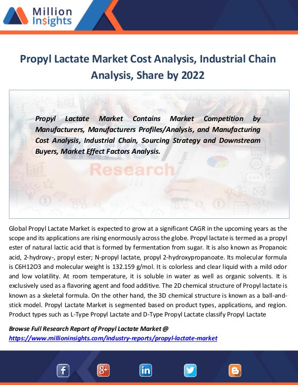 Market Revenue Propyl Lactate Market Cost Analysis 2022