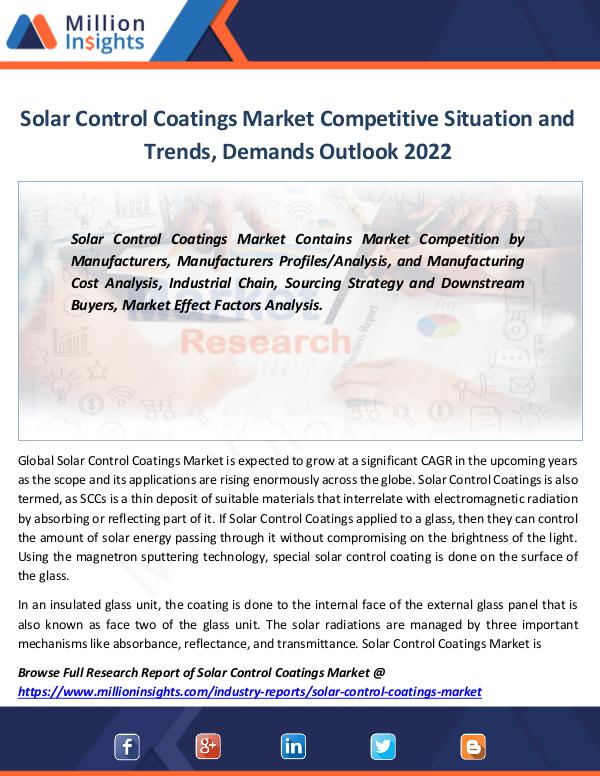 Solar Control Coatings Market Size, share 2022