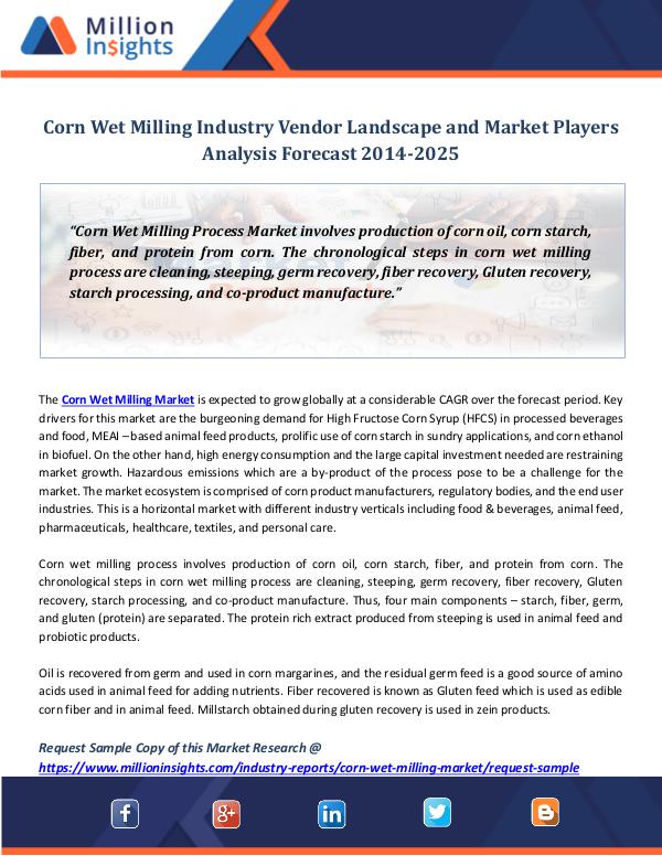 Corn Wet Milling Industry Vendor Landscape