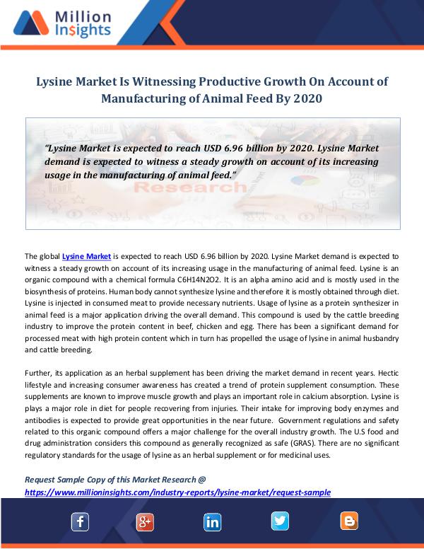 Lysine Market Is Witnessing Productive Growth