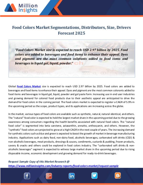 Market Revenue Food Colors Market Segmentations, Distributors