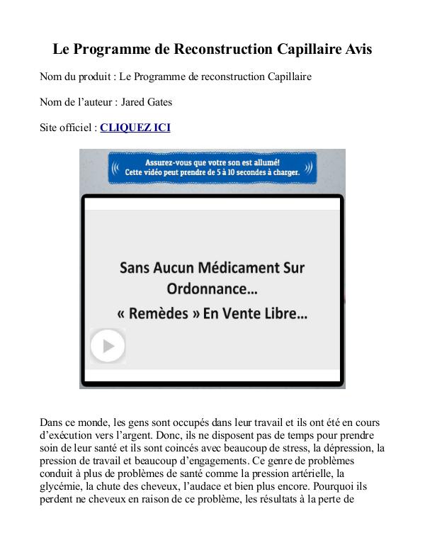 Le Programme de Reconstruction Capillaire PDF Gratuit Jared Gates Livre Avis