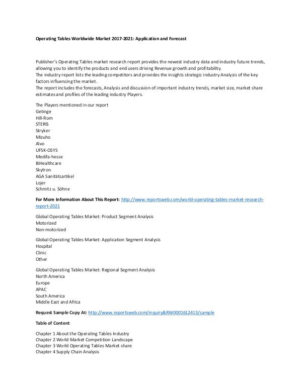 World Operating Tables Market Research Report 2021