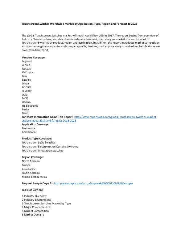 Global Touchscreen Switches Market Analysis 2011-2