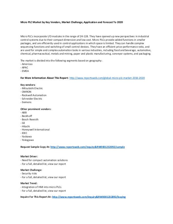 Global Micro PLC Market 2016-2020