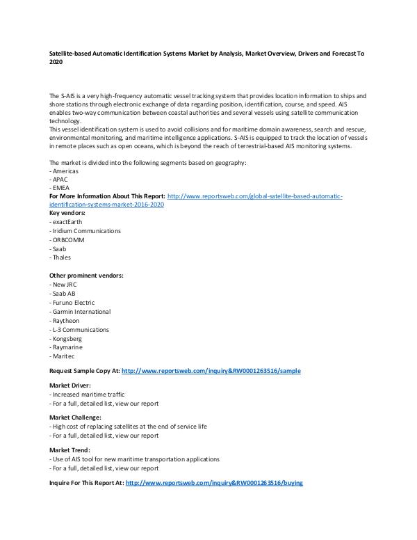 Market Research Update Global Satellite-based Automatic Identification Sy