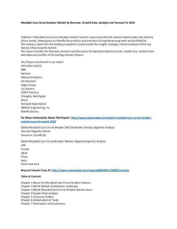 Market Research Update World Moulded Case Circuit Breaker Market Research