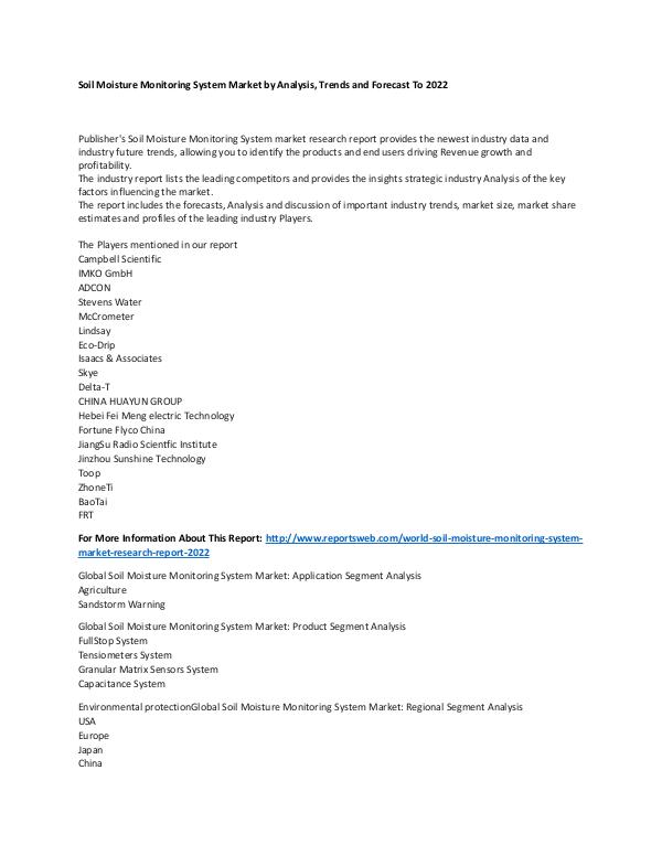 Market Research Update World Soil Moisture Monitoring System Market Resea