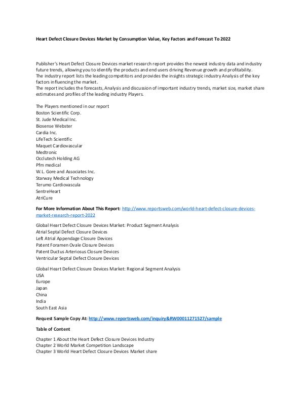 Market Research Update World Heart Defect Closure Devices Market Research