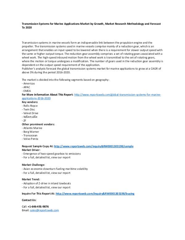 Market Research Update Global Transmission Systems for Marine Application