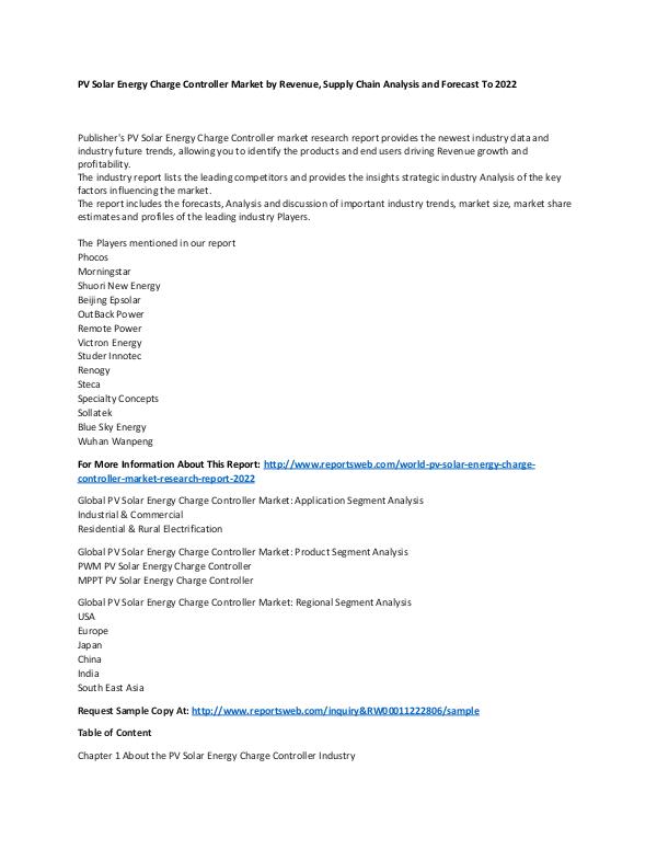 World PV Solar Energy Charge Controller Market Res