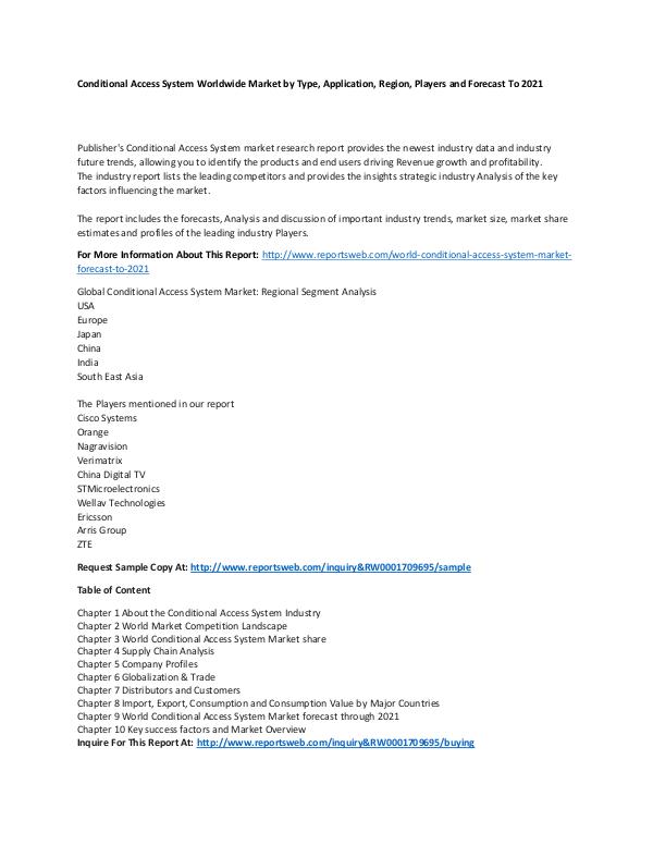 World Conditional Access System Market Forecast to
