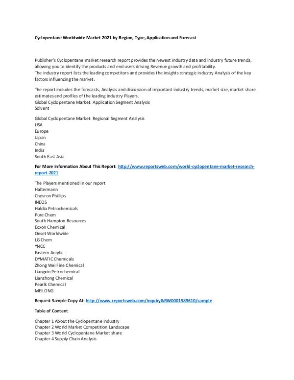 World Cyclopentane Market Research Report 2021