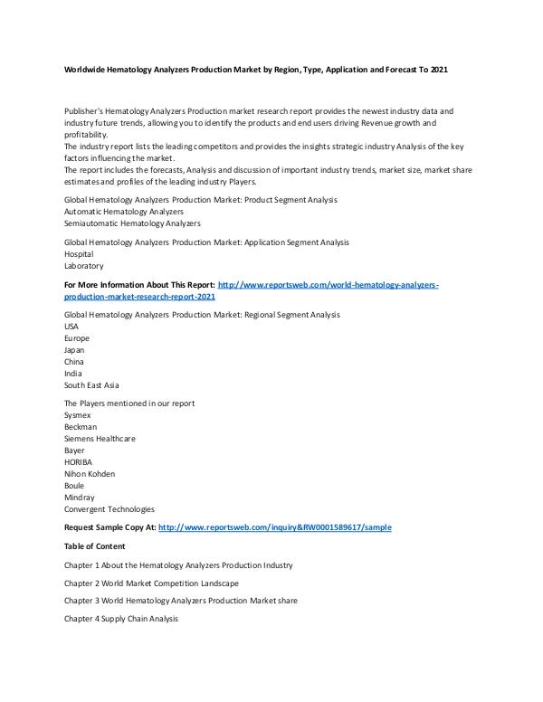 World Hematology Analyzers Production Market Resea