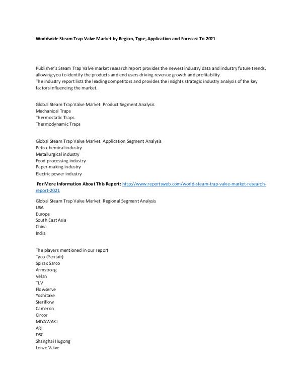 World Steam Trap Valve Market Research Report 2021