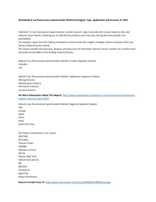 Market Research Update World X-ray Fluorescence Spectrometer Market Resea