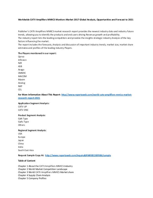 World CATV Amplifiers MMICS Market Research Report