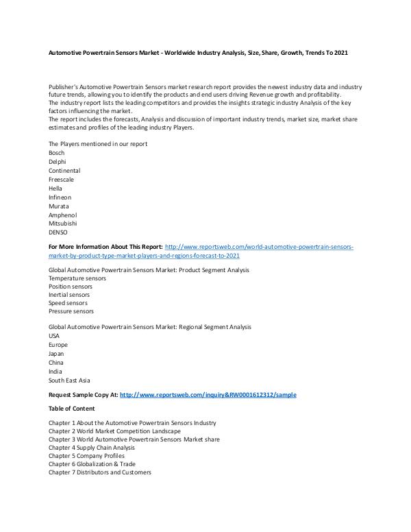 World Automotive Powertrain Sensors Market by Prod