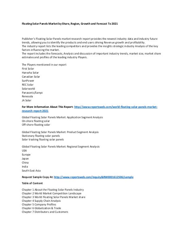 World Floating Solar Panels Market Research Report