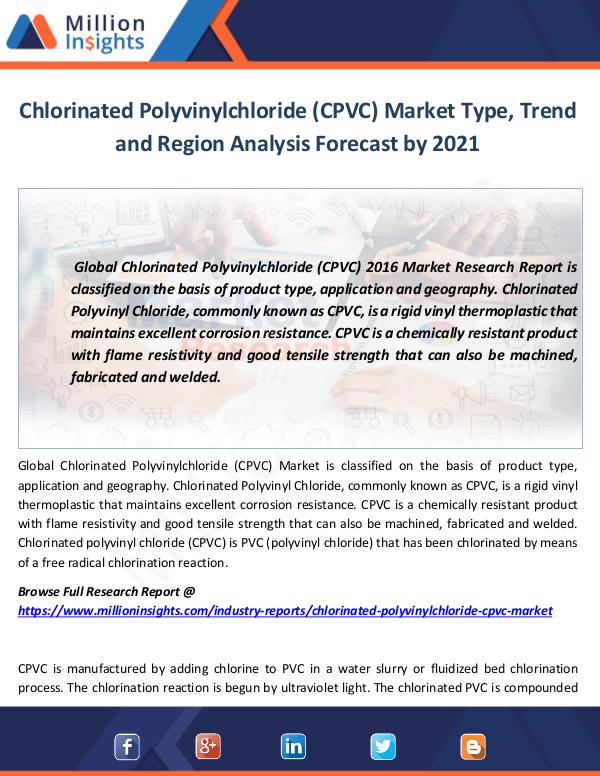 Market World Chlorinated Polyvinylchloride (CPVC) Market