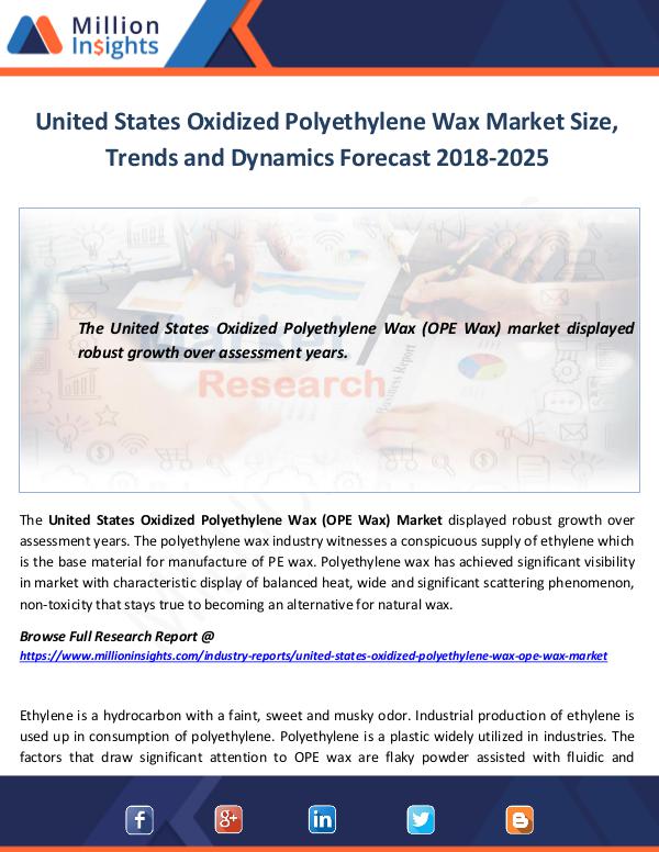 Market World United States Oxidized Polyethylene Wax Market