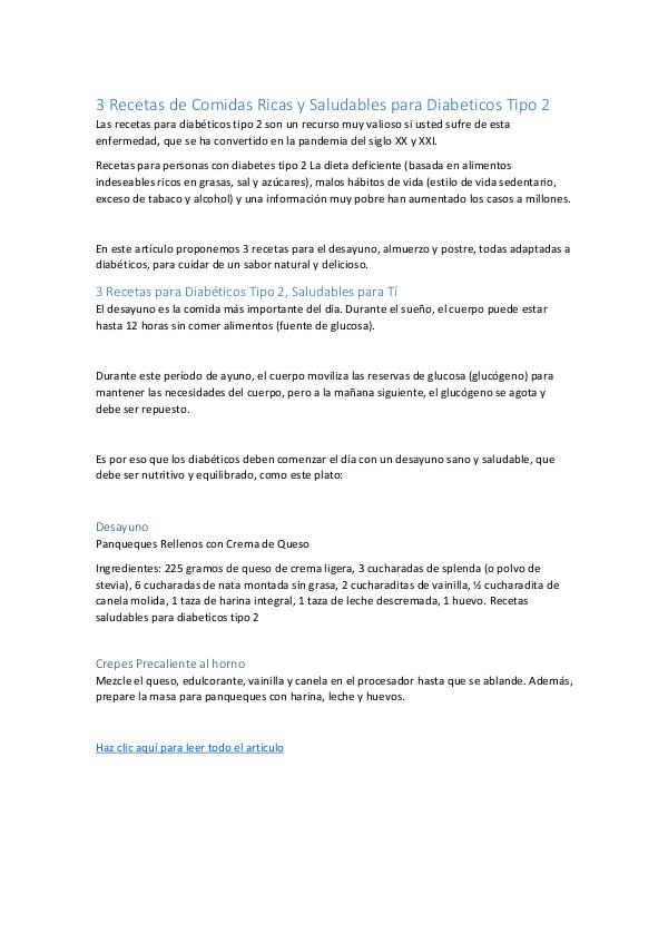 Consejos Naturales Para Controlar la Diabetes Tipo 2 — 7 Tips Sencill 3 Recetas de Comidas Ricas y Saludables para Diabe