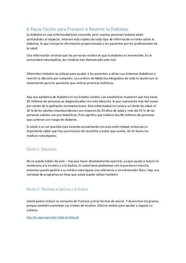 Consejos Naturales Para Controlar la Diabetes Tipo 2 — 7 Tips Sencill 6 Pasos Fáciles para Prevenir o Revertir la Diabet