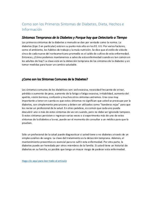 Como son los Primeros Síntomas de Diabetes, Dieta,