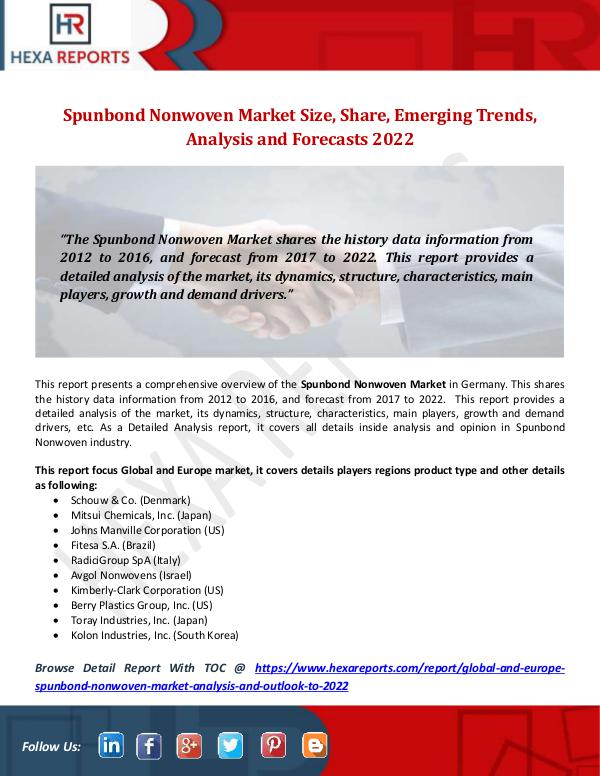 Hexa Reports Spunbond Nonwoven Market Size, Share, Emerging Tre