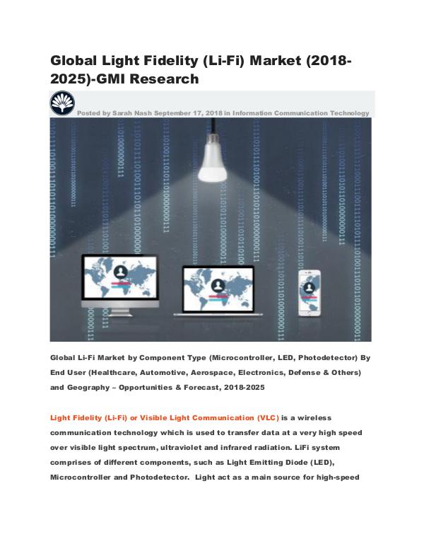 Global Light Fidelity (Li-Fi) Market (2018-2025)-GMI Research Global Light Fidelity (Li-Fi) Market (2018-2025)-G