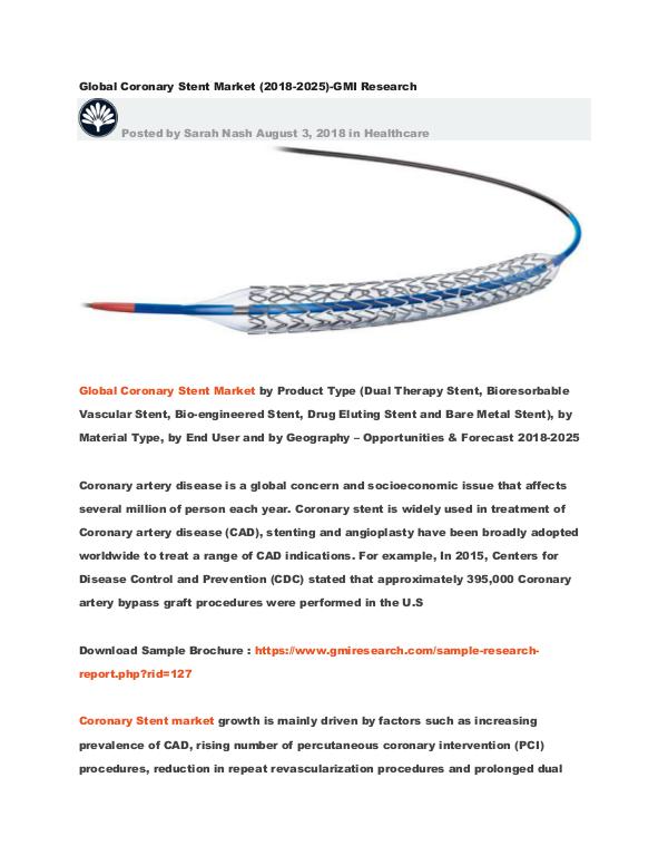 Global Coronary Stent Market (2018-2025)-GMI Research Global Coronary Stent Market (2018-2025)-GMI Resea