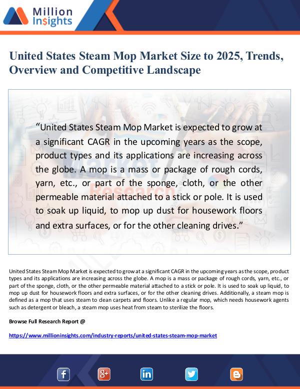 Market Giant United States Steam Mop Market Size to 2025, Trend