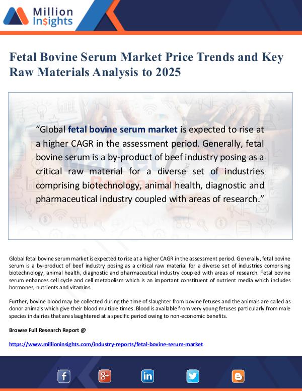 Global Research Fetal Bovine Serum Market Price Trends and Key Raw