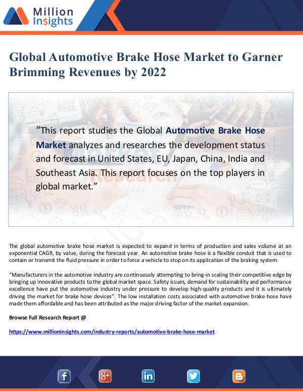 Market Giant Global Automotive Brake Hose Market to Garner Brim