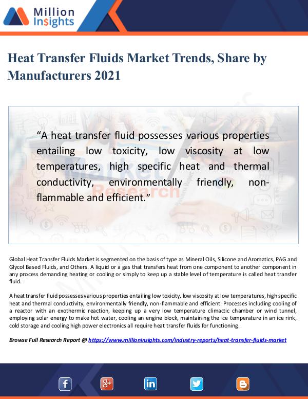 Market Updates Heat Transfer Fluids Market Trends, Share 2021