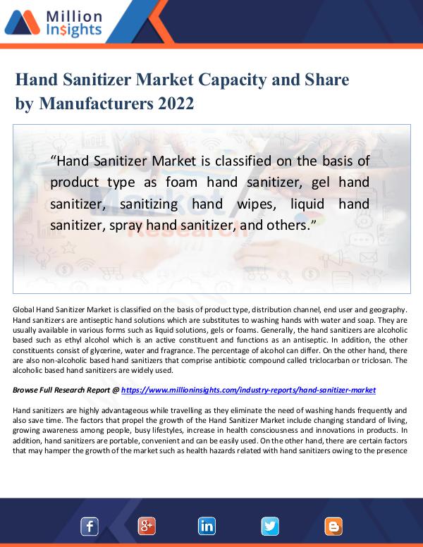 Market Updates Hand Sanitizer Market Capacity and Share by 2021