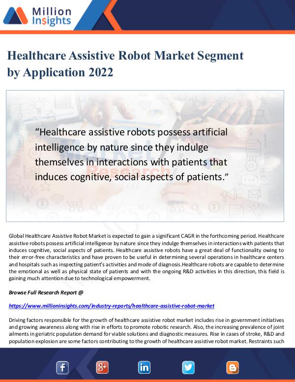 Market Updates Healthcare Assistive Robot Market Segment 2022